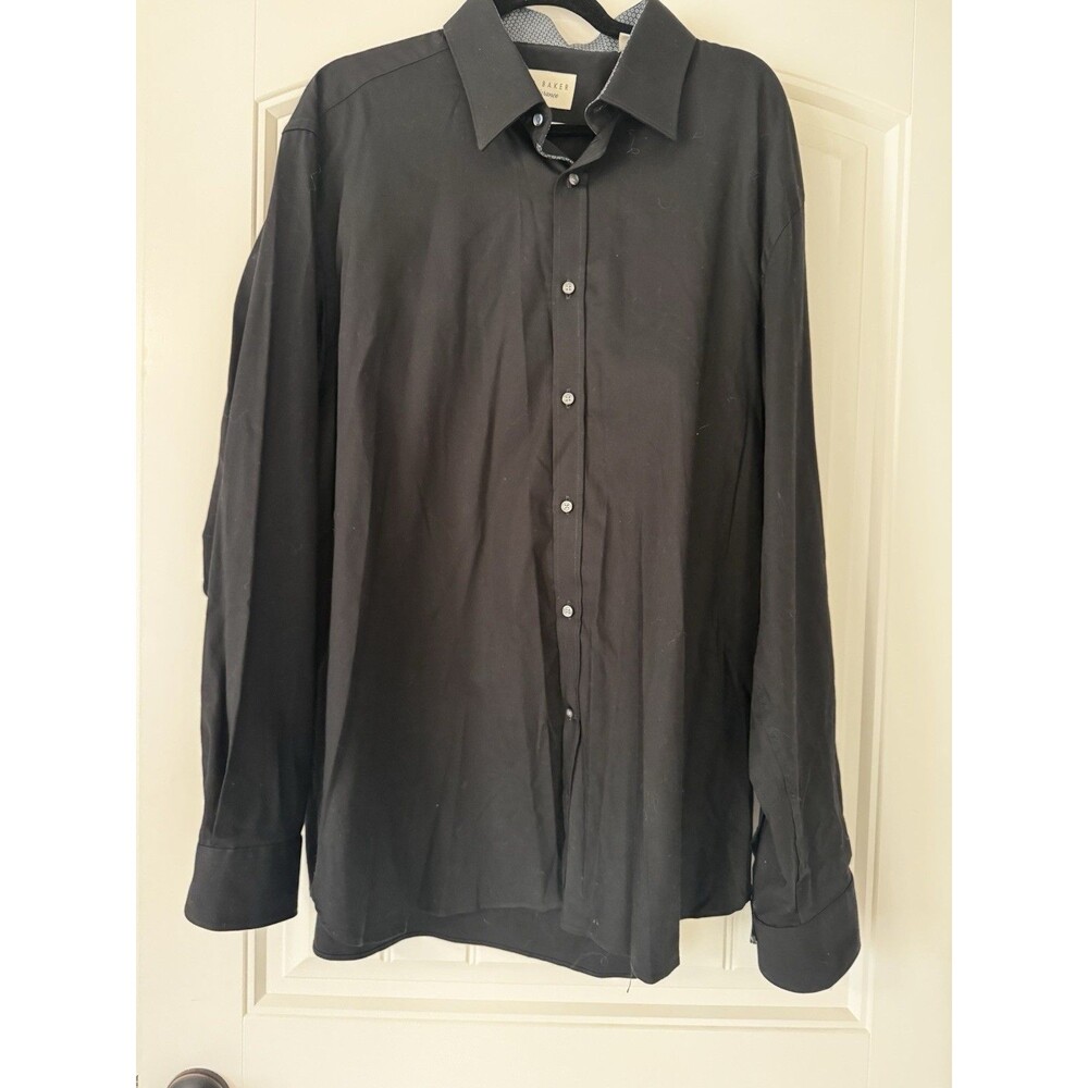 Ted Baker Endurance Mens 18 36/37 Black Dress Shirt Four Way Stretch Cotton